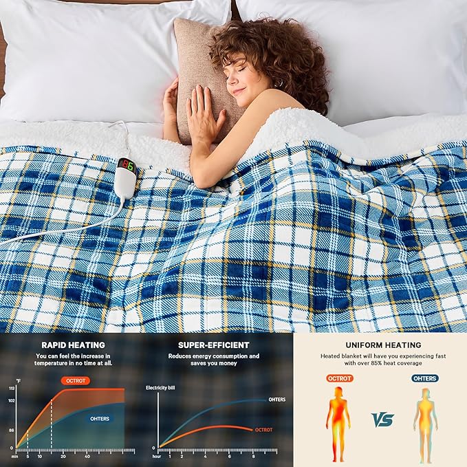 Heated Weighted Blanket for Adults 20Lbs Queen Size - 60"x80", 2-in-1 Electric Heating Pad Lap Heavy Blanket for 190-210lbs for Bed, 10 Heat Level 1-8H Auto Off, Christmas Birthday Gifts For Women Mom