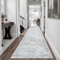 Runner Rug 2'6" x 12' Washable Non-Slip Runner Rugs for Kitchen Bathroom Laundry Room Vintage Ultra Thin Runners for Hallway Entryway Grey