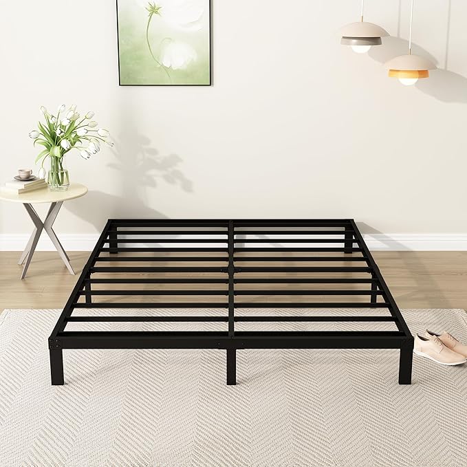 7 Inch King Bed Frame Heavy Duty Low Profile Metal Platform No Box Spring Needed Mattress Foundation, Easy to Assembly, Noise Free, Black