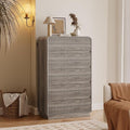 Tall Dresser for Bedroom with 5 Drawers, Fluted Chest of Drawers with Round Curved Corner, Hidden Handles, Modern Wood Storage Organizer for Bedroom, Nursery, Living Room