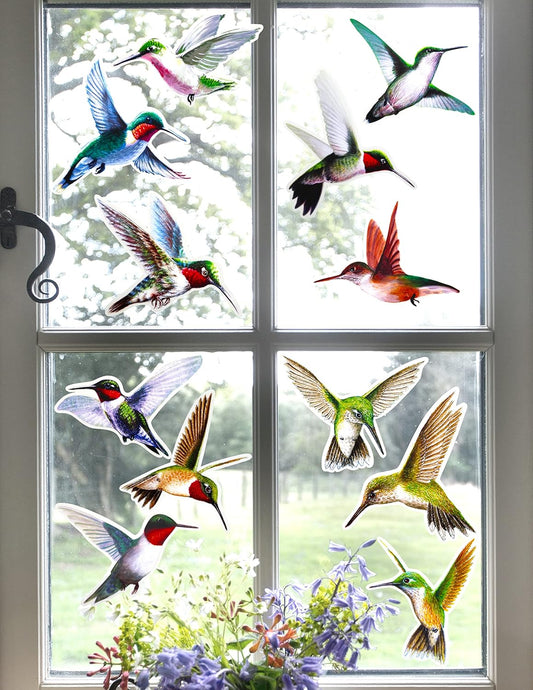 Iconikal 24-Count Large 6-inch Static Cling Window Decorations, Hummingbirds Flying