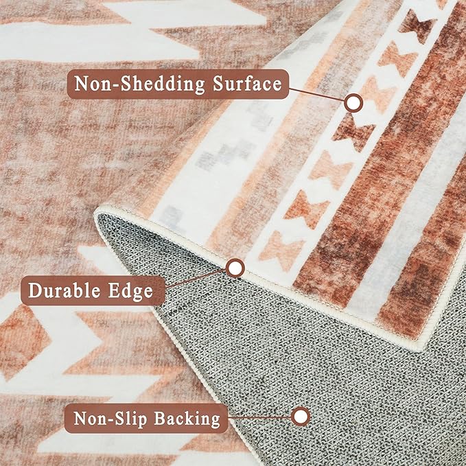 6x9 Area Rug, Ultra-Soft Washable Rug for Living Room, Dinner Room, Bedroom, Non-Slip Modern Westren Rug, Indoor Carpet Large Area Rug, Camel