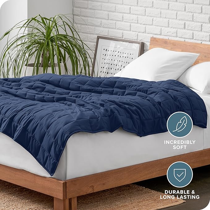 Bare Home Weighted Blanket All-Natural 100% Cotton with Nontoxic Glass Beads 40"x60" 10lbs, Dark Blue
