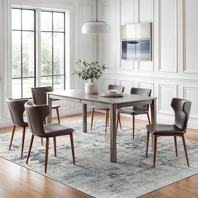 6x9 Abstract Area Rugs for Living Room 6 x 9 Washable Non Slip Low Pile Gray Rugs for Bedroom Dining Room Foldable Thin Gray Blue