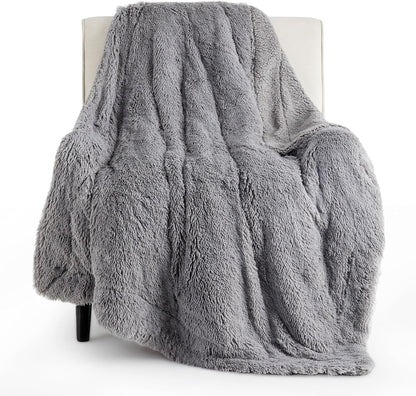 Bedsure GentleSoft Fluffy Grey Throw Blanket, Grey Decor Cozy Gifts for Women Men, Soft Sherpa Fleece Fuzzy Plush Thick Warm Minky Faux Fur Throw Blanket for Couch Bed Sofa, Gray Gifts for Dad, 50x60