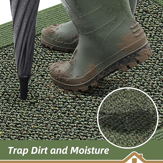 BEQHAUSE Indoor Door Mat 24" x 36", Dirt Trapper Door Mats Non-Slip Entryway Rugs Washable, Resist Dirt Absorbent Welcome Mat, Low Profile Floor Mats for Front Back Door and Entryway, Green