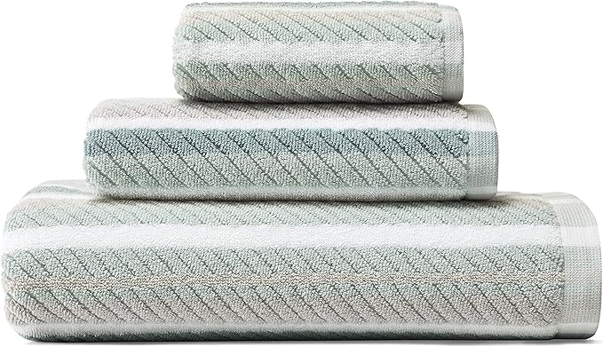 Tommy Bahama - Bath Towels, 100% Soft & Absorbent Cotton Terry Loop with Twill Texture, Low Linting & Fade Resistant, Medium Weight Bathroom Towels (Ocean Bay Blue, 3 Piece)