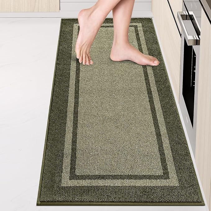 Kitchen Rugs 24" x 70", Non-Slip Machine Washable Kitchen Runner Rugs Floor Mats, Absorbent Comfort Standing Mats for Kitchen, Sink, Laundry and Hallway, Rolled Packaging, Budding Green & Sage Green