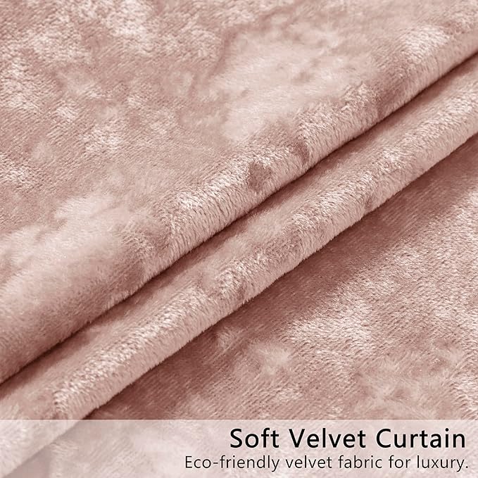 SMILETIME Pink Crushed Velvet Curtains 52x84inch Rod Pocket Luxurious Thermal Insulated Soundproof Drapes Soft and Durable Light-Filtering Window Treatments for Living Room Bedroom, 2 Panels