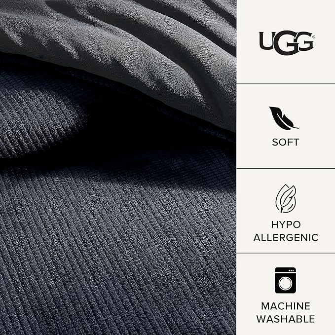 UGG Full/Queen Comforter Set 5 Piece Bed in a Bag with Throw Blanket, Decorative Pillow, Shams, Reversible Hypoallergenic Washable Luxury Warm Fluffy Bedding Set, Navy Blue (Remina)