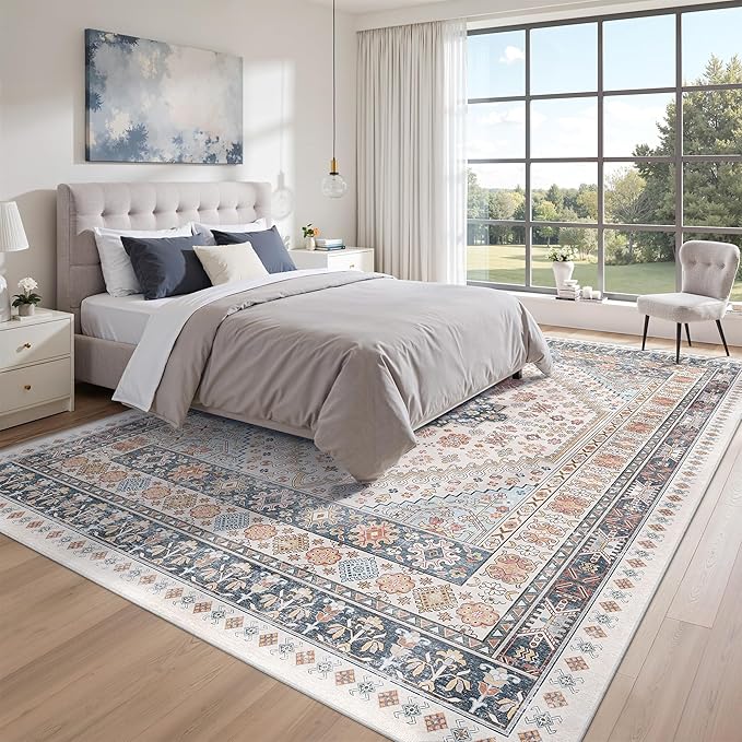zesthome 10x12 Area Rugs for Living Room,Non-Slip Backing Washable Rugs,Vintage Large Area Rug，Stain Resistant Home Decor Rug (Multi,10'x12')