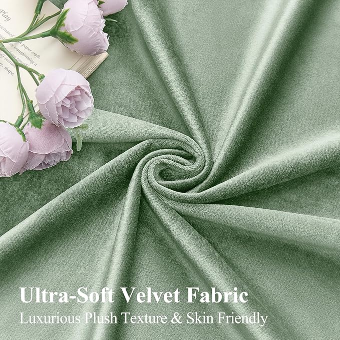 Sage Green Velvet Curtains 84 Inches for Living Room, Elegant Thermal Insulated Room Darkening Heavy Blackout Drapes Luxury Curtains for Bedroom Nursery, Back Tab Rod Pocket, W52 x L84, 2 Panels