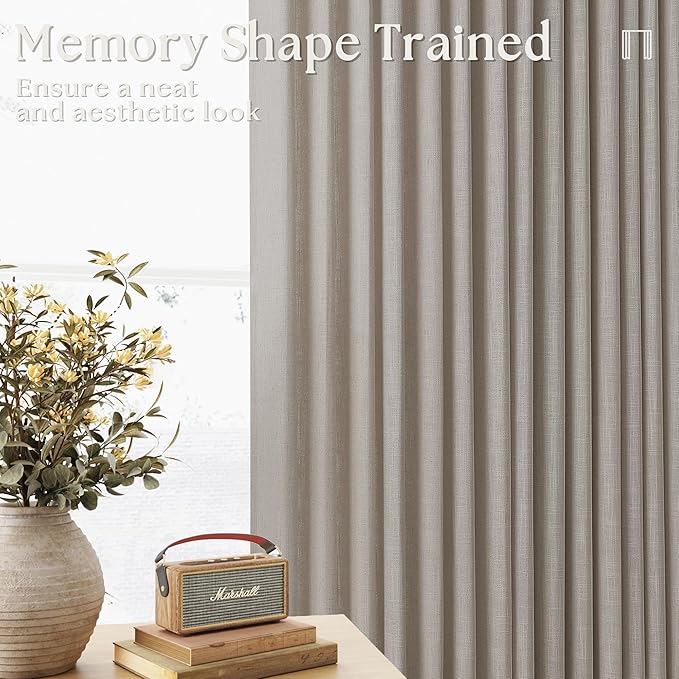 Burlywood Birch Pinch Pleated Linen Curtains 2 Panels for Living Room Bedroom Memory Training Shaped Semi Sheer Pleat Drapes with Hooks Rings Light Filtering Window Curtain 40x54