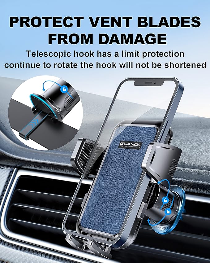 [2025 New] Car Vent Phone Mount, [Upgrade Hook Clip Never Shake] Adjustable 360 Rotation Vent Clip Car Phone Holder Mount, Big Phone & Thick Case Friendly Fit for All iPhone, Samsung & Cell Phone