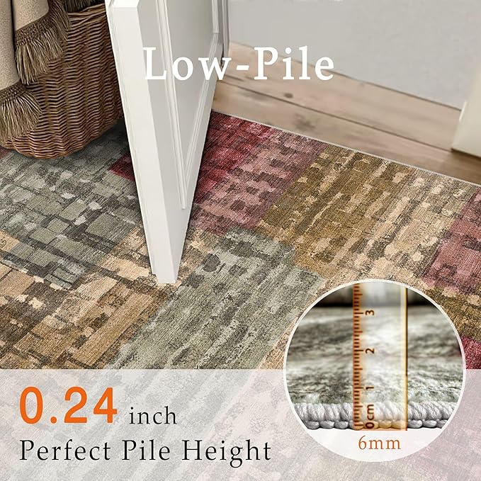 5x7 Area Rugs - Ultra-Thin Washable Rug with Non-Slip Backing, Ideal for Living Room, Bedroom, Kitchen Floor Carpet - Modern Abstract Style, Easy Clean, Durable, Low Pile Rug, Rainbow