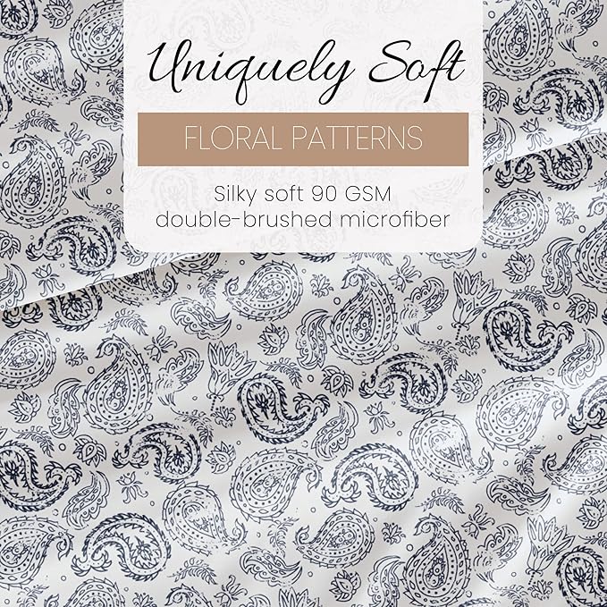 Linen Market Patterned Microfiber King Sheet Set 4 Piece – Oeko-TEX Certified Ultra Soft & Wrinkle-Free - 16" Deep Pocket Sheets - Easy Care King Size - Coarse Paisley Navy