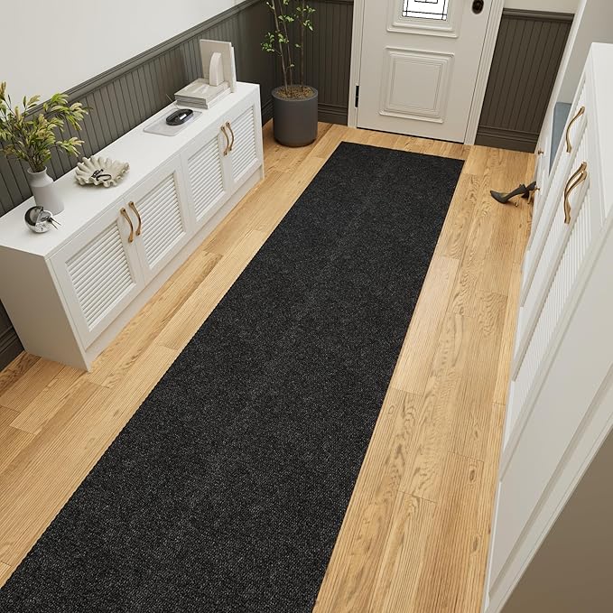 Ottomanson Commercial Scrape Rib Entry Mat – Heavy Duty Ribbed Floor Mat for High Traffic – Non Slip Rubber Back, Waterproof – Indoor Outdoor Use for Offices, Schools, Lobbies, 2' x 35', Black