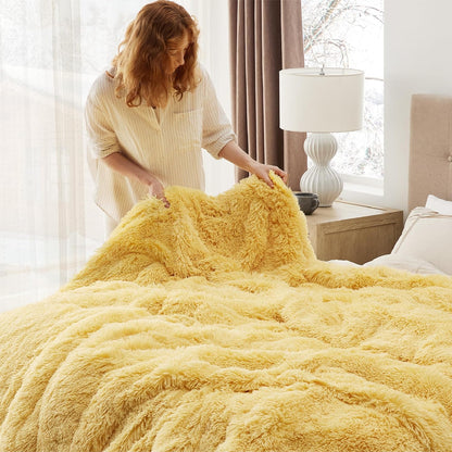 Bedsure GentleSoft Fuzzy Sherpa Faux Fur Twin Blanket Yellow Cozy Gifts for Women Men, Soft Fleece Plush Warm Thick Blanket Twin Size for Bed, Couch, Room Dorm Essentials Yellow Decor Gifts, 60x80