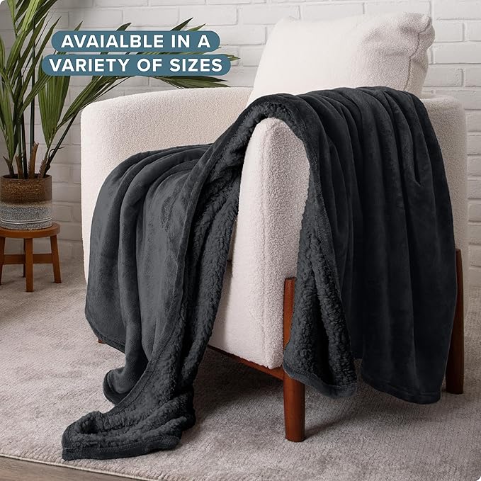Bare Home Sherpa Fleece Blanket - Full/Queen Size - Blanket for Bed, Sofa, and Couch - Warm & Lightweight - Fluffy & Soft - Reversible (Full/Queen, Black with Black Sherpa)