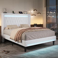 Allewie Upholstered Queen Size Platform Bed Frame with LED Light and Charging Station, Button Tufted High Headboard, Wingback Design, Noise Free, Easy Assembly, No Box Spring Needed, White
