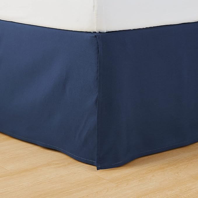 Amazon Basics Lightweight Pleated Bed Skirt, King, Navy Blue, Solid