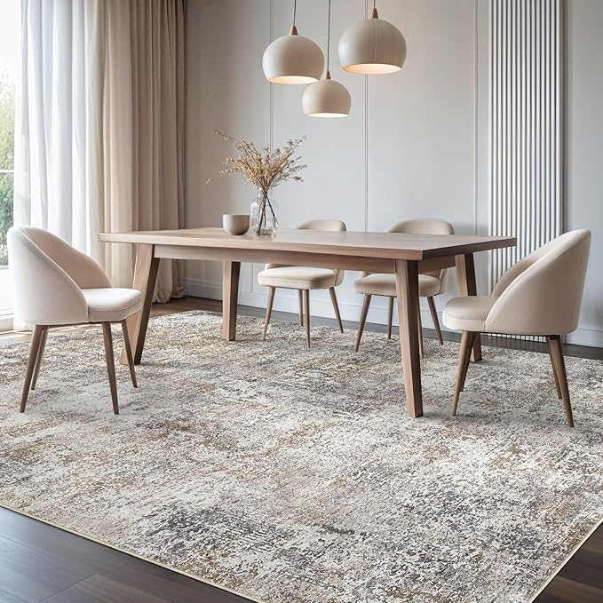 Area Rug Living Room Rugs - 6x9 Washable Large Soft Indoor Neutral Modern Abstract Low Pile Rug Carpet for Bedroom Dining Room Farmhouse Home Office - Brown/Grey/Black
