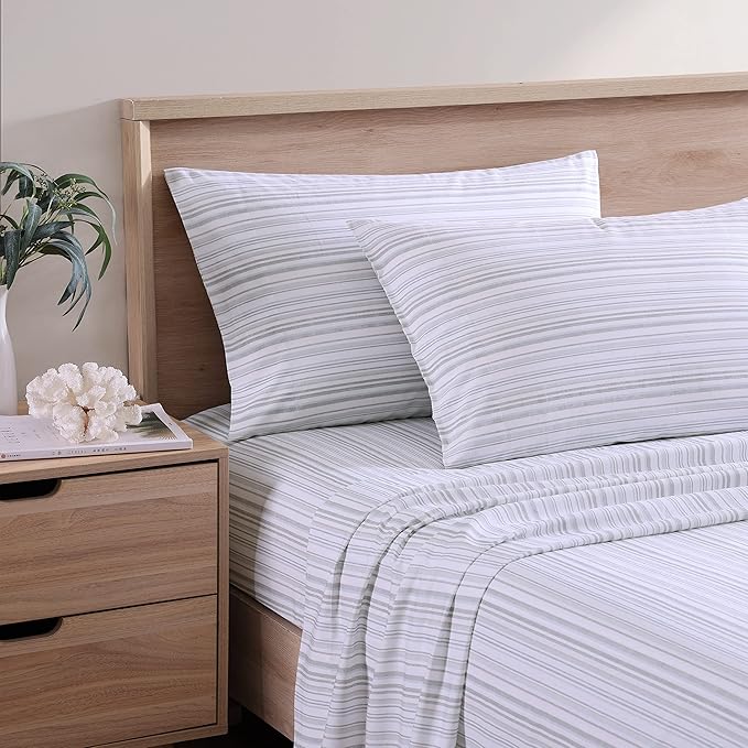 Tommy Bahama - King Sheets, Cotton Percale Bedding Set, Crisp & Cool, Stylish Bedding Set (Kahanu Stripe Grey, King)