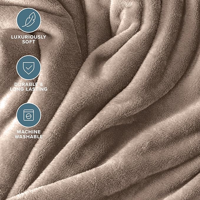 Bare Home Fleece Blanket - Twin/Twin Extra Long - Ultra-Soft Lightweight for Bed, Sofa, and Couch - Luxury Microplush - Cozy Warm Blanket (Twin/Twin XL, Taupe)