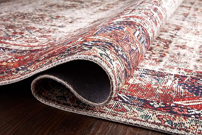 Loloi Layla Collection LAY-12 Ivory/Brick 5'-0" x 7'-6" .13" Thick Area Rug, Soft, Durable, Vintage Inspired, Distressed, Low Pile, Non-Shedding, Easy Clean, Printed, Living Room Rug