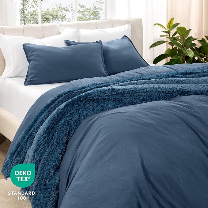 Bare Home Microfiber Duvet Cover Set - Ultra Soft Washed Microfiber - Full Size - Linen-Like Look - Easy Care - Breathable Fabric - Our Softest Duvet Cover Set (Full, Bering Sea)