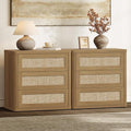 SICOTAS Rattan Night Stand Set 2, 26.8" Wide Oversized Nightstand with 3 Large Drawers, Push-Close & Kid-Safe Curved Edges, Boho Bedside Table End Table for Bedroom Sofa Side Home Office, Amber Oak