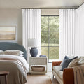 Pinch Pleated Extra Wide Linen Curtains 84 Inches Long for Patio Sliding Glass Door White 60 Inch Wide Pleated Drapes with Hooks Rings Neutral Semi Sheer 60x84 Curtain for Living Room 1 Panel