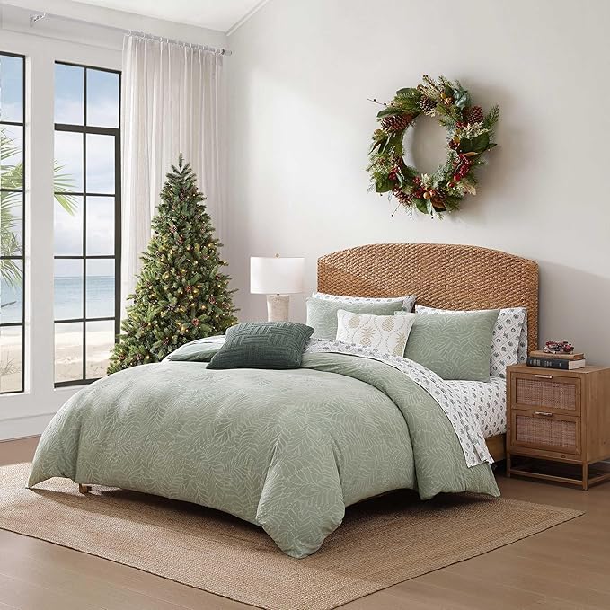 Tommy Bahama - Queen Size Sheet Set, Crisp & Cool Cotton Percale Bedding with a Smooth Lightweight Feel, 4 Piece Holiday Bed Sheets with Matching Pillowcases (Palm Tree Trellis Red)