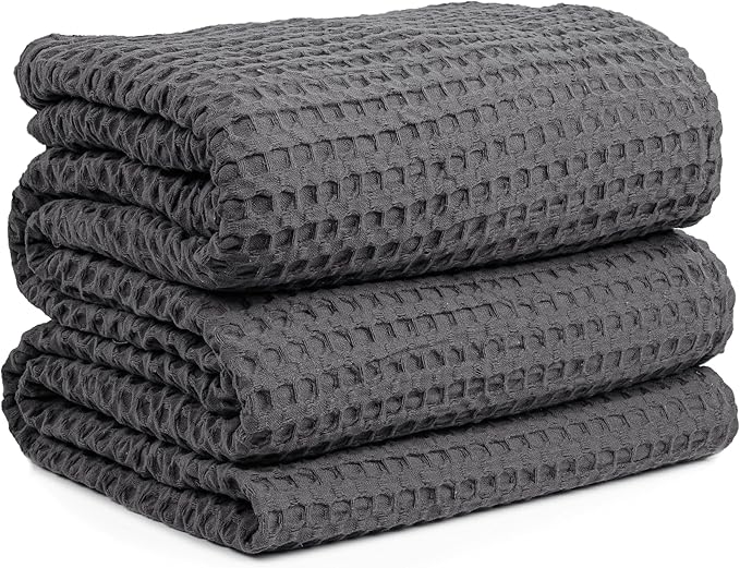 HILLFAIR 100% Cotton Blanket- 120"x120" XXL Oversized King Bed Blankets- Family Size 10 ft x 10 ft Big- Waffle Blankets- All Season Soft Breathable- Extra Large King Cotton Blanket for Bed- Grey