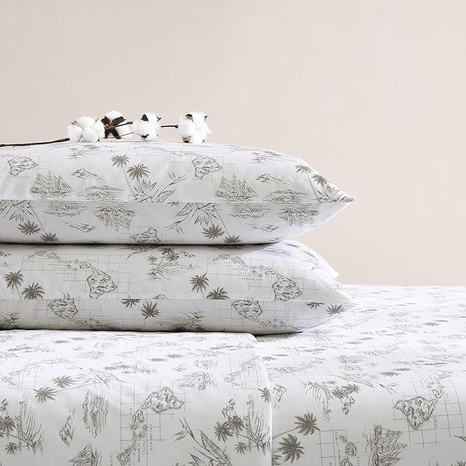 Tommy Bahama - Queen Sheets, Cotton Percale Bedding Set, Crisp & Cool, Stylish Bedding Set (Vintage Map Brown, Queen)