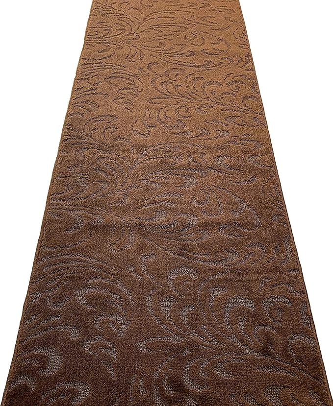 Custom Length Hallway Runner Rug,Slip Resistant,Floral Brown, 26 Inch X 28 feet, Sold and Priced Per Foot