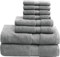 Madison Park 800GSM Bathroom Towel Set of 8 100% Cotton Bath Towel Set for Bathroom Luxurious Highly Absorbent 2 Bath Towels 2 Hand Towels 4 Washcloths Quick Dry Spa Quality Grey