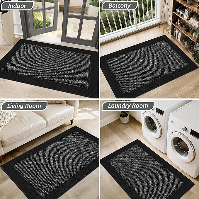 BEQHAUSE Indoor Door Mat 32" x 48", Dirt Trapper Door Mats Non-Slip Entryway Rugs Washable, Resist Dirt Absorbent Welcome Mat, Low Profile Floor Mats for Front Back Door and Entryway, Black