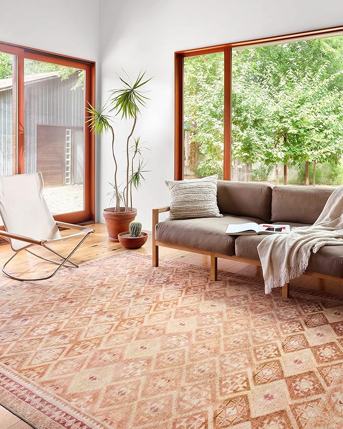 Loloi Layla Collection LAY-16 Natural/Spice 2'-0" x 5'-0" .13" Thick Accent Rug, Soft, Durable, Vintage Inspired, Distressed, Low Pile, Non-Shedding, Easy Clean, Printed, Living Room Rug