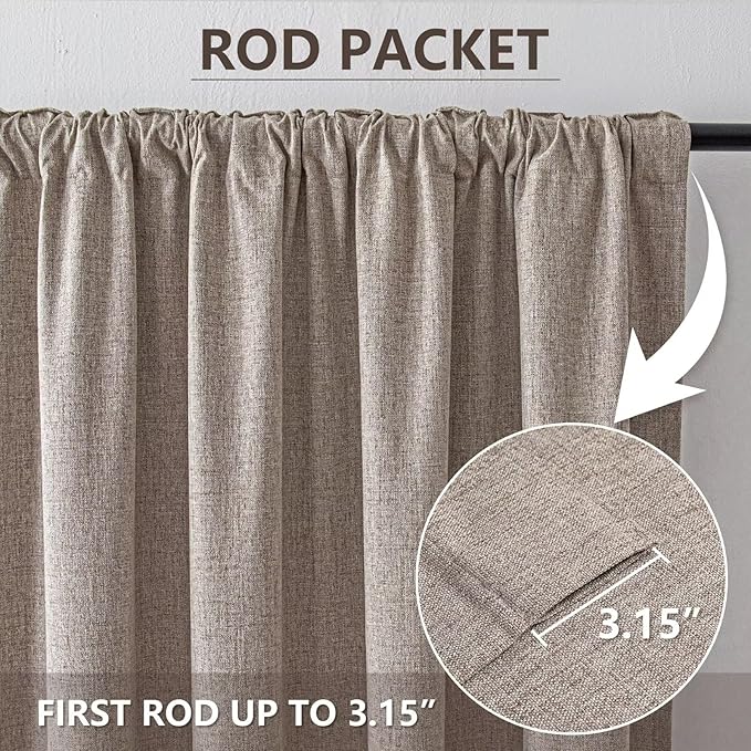 100% Blackout Curtains for Living Room, 96 Inch Curtains 2 Panel Set Light Blocking, Back Tab & Rod Pocket Thermal Insulated Drapes Bedroom Windows Home Decor(52W × 96L inch, Linen)