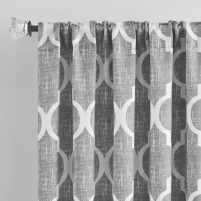 Beauoop 100% Blackout Curtains 96 Inches Long 2 Panels for Bedroom Living Room Grey Moroccan Geo Room Darkening Thermal Insulated Soundproof Rod Pocket Back Tab Window Treatments Drapes, 50x96