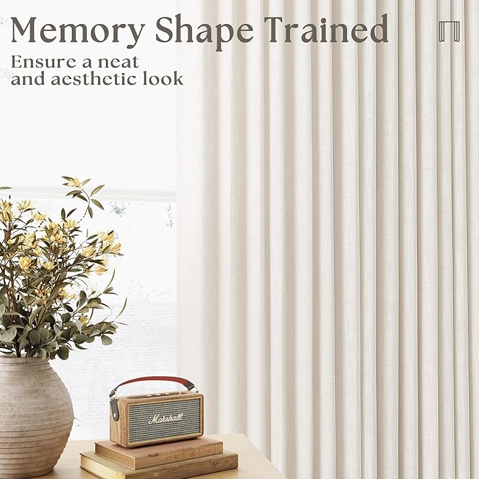 Cream Ivory Linen Curtains 80 Inches Long 2 Panels Set for Living Room Bedroom Pinch Pleated Back Tab Drapes Neutral Modern Farmhouse Decor Semi Sheer 80 Inch Curtains for Dining Room Window Cabin