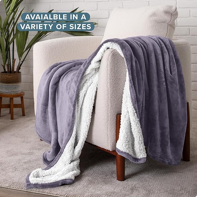 Bare Home Sherpa Fleece Blanket - Twin/Twin Extra Long - Blanket for Bed, Sofa, and Couch - Warm & Lightweight - Fluffy & Soft - Reversible (Twin/Twin XL, Dusty Purple)