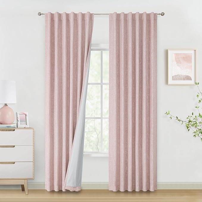 Vision Home Pink Full Blackout Curtains for Bedroom Living Room Darkening Window Treatment Panels Thermal Insulated Rod Pocket Back Tab Modern Soundproof Pink Drapes 2 Panels 50" Wx108 L