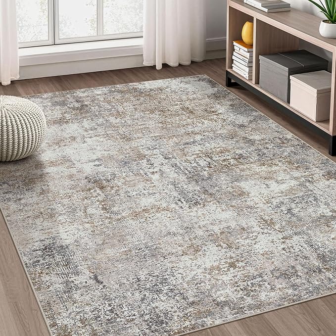 Area Rug Living Room Rugs - 6x9 Washable Large Soft Indoor Neutral Modern Abstract Low Pile Rug Carpet for Bedroom Dining Room Farmhouse Home Office - Brown/Grey/Black