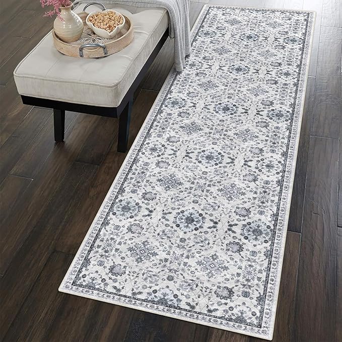 vivorug Runner Rug 2'x8' Vintage Washable Non-Slip Runners for Hallways Kitchen Entryway Laundry Room Carpet Hallway Runner Ivory/Blue
