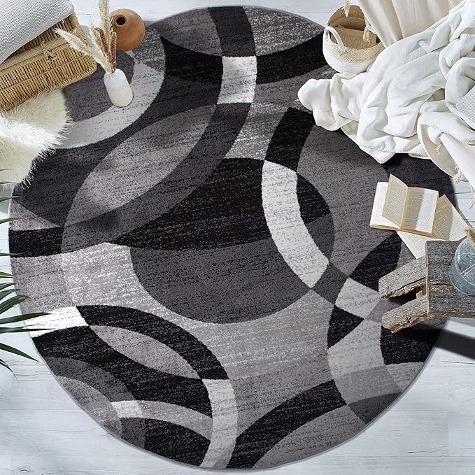 Rugshop Contemporary Abstract Circles Perfect for high Traffic Areas of Your Living Room,Bedroom,Home Office,Kitchen Area Rug 6'6" Gray (6' 6" Diameter)