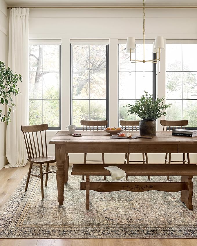 Loloi Layla Collection LAY-03 Olive/Charcoal 5'-0" x 7'-6" .13" Thick Area Rug, Soft, Durable, Vintage Inspired, Distressed, Low Pile, Non-Shedding, Easy Clean, Printed, Living Room Rug
