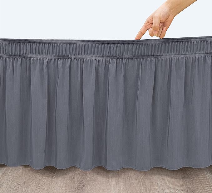 Biscaynebay Wrap Around Bed Skirts with Split Corners for King Beds 14" Drop, Dark Grey Elastic Dust Ruffles Adjustable Easy Fit Wrinkle & Fade Resistant Silky Luxurious Fabric Machine Washable