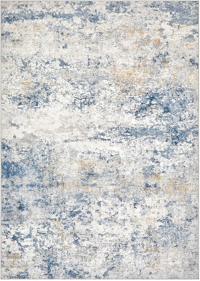 Area Rug Living Room Rugs - 10x13 Abstract Large Soft Indoor Washable Rug Neutral Modern Low Pile Carpet for Bedroom Dining Room Farmhouse Home Office - Blue